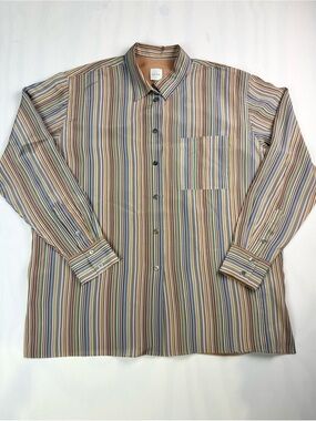 Paul Smith Men’s 100% Silk Signature Stripe Button Front Dress‎ Shirt Size 42 L
